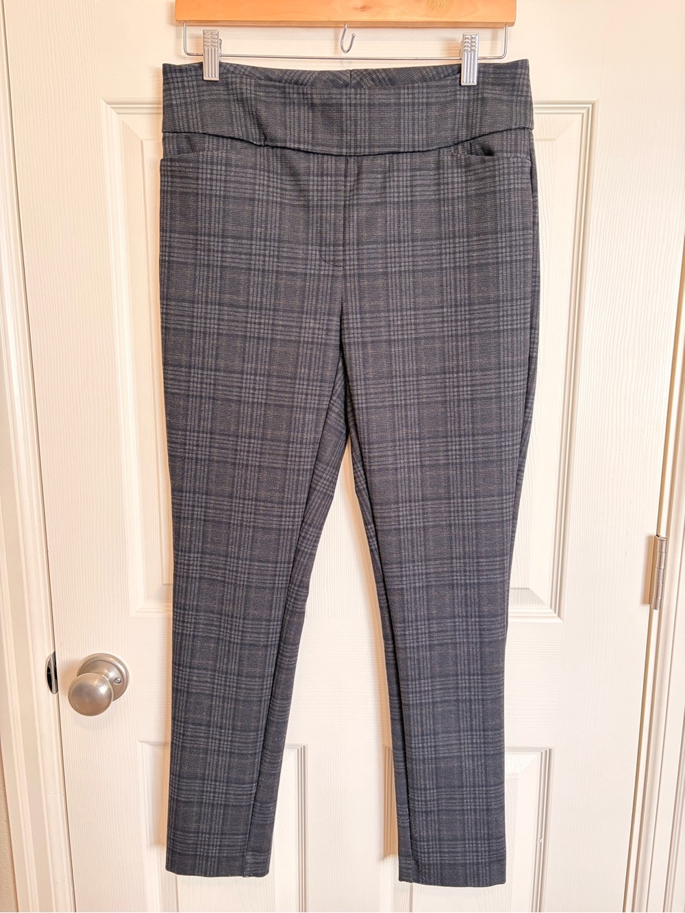 Black Plaid Ponte Knit Ankle Pants